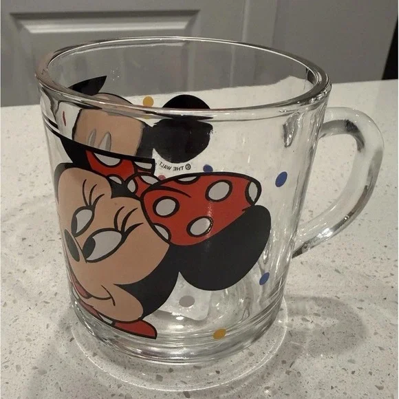 Vintage Disney Mickey & Minnie Mouse Glass Mugs Set of 2 With Handles - Picture 1 of 7